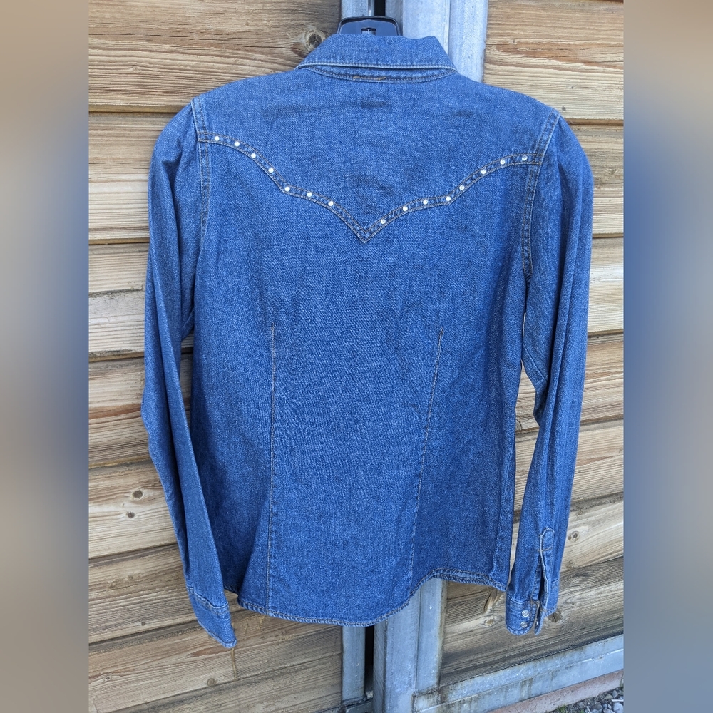 Bit & Bridle denim shirt, Girls size Large 14-16, Rhinestones, Snap shirt - Picture 2 of 4